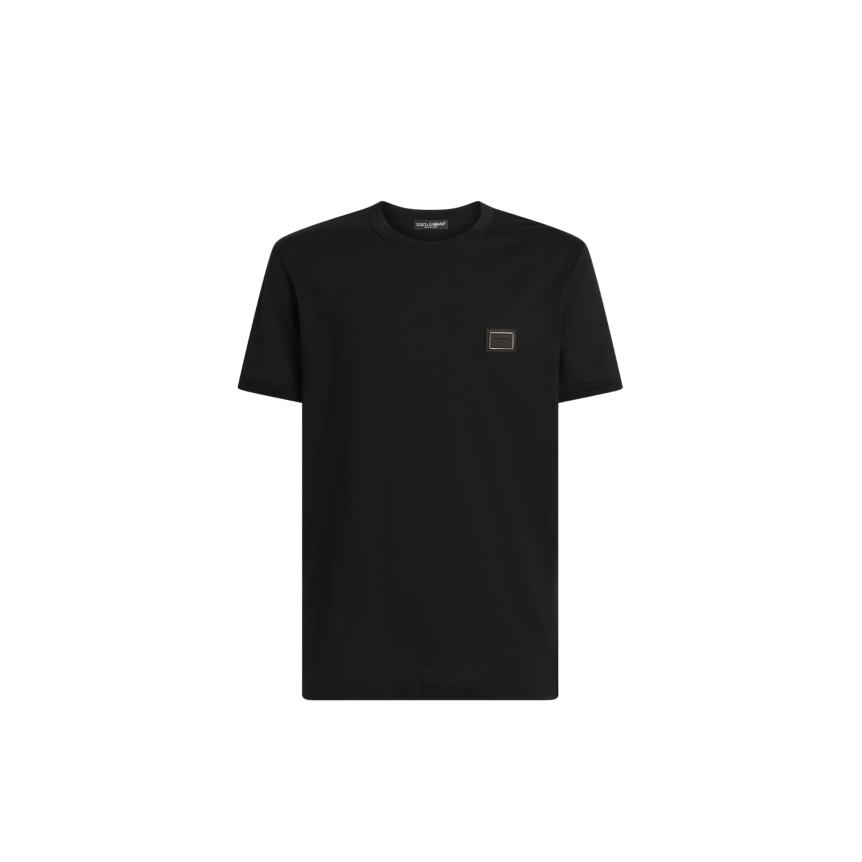 T shirt col rond DOLCE & GABBANA en coton noir avec plaque logo