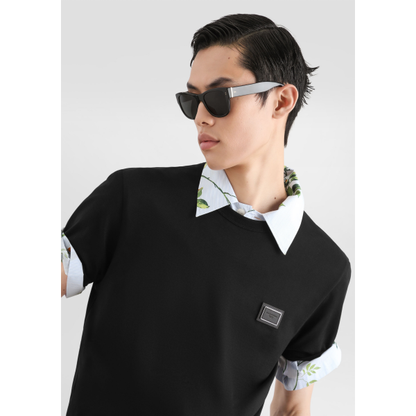 T shirt col rond DOLCE & GABBANA en coton noir avec plaque logo