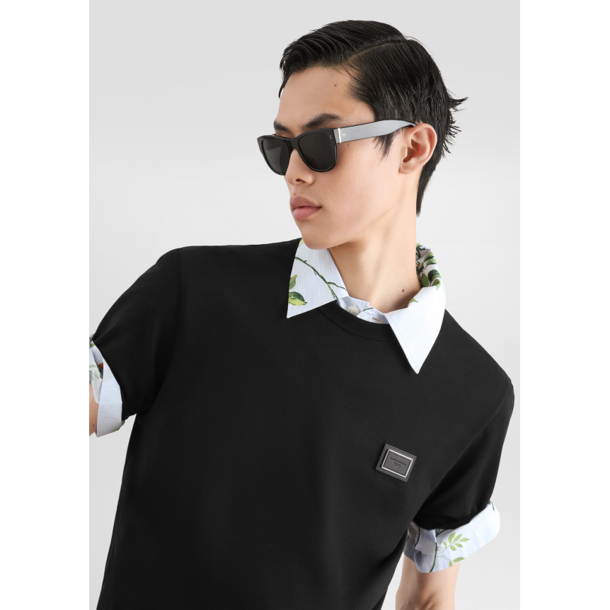 T shirt col rond DOLCE & GABBANA en coton noir avec plaque logo