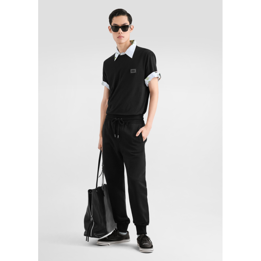 T shirt col rond DOLCE & GABBANA en coton noir avec plaque logo