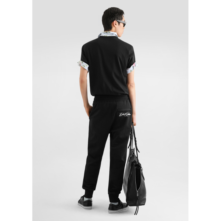 T shirt col rond DOLCE & GABBANA en coton noir avec plaque logo