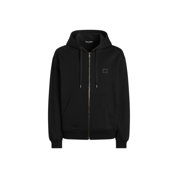 Sweat shirt veste zippée à capuche DOLCE & GABBANA en coton noir avec plaque logo