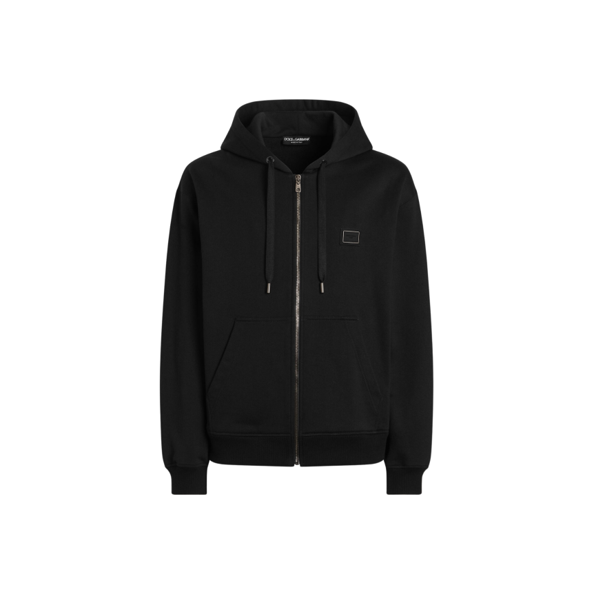 Sweat shirt veste zippée à capuche DOLCE & GABBANA en coton noir avec plaque logo
