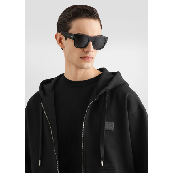 Sweat shirt veste zippée à capuche DOLCE & GABBANA en coton noir avec plaque logo