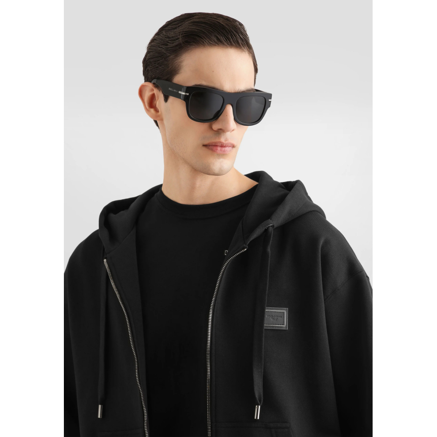 Sweat shirt veste zippée à capuche DOLCE & GABBANA en coton noir avec plaque logo