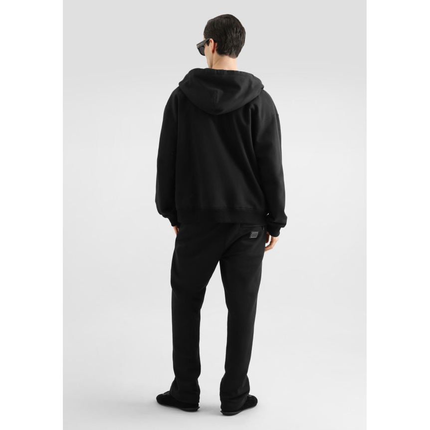 Sweat shirt veste zippée à capuche DOLCE & GABBANA en coton noir avec plaque logo