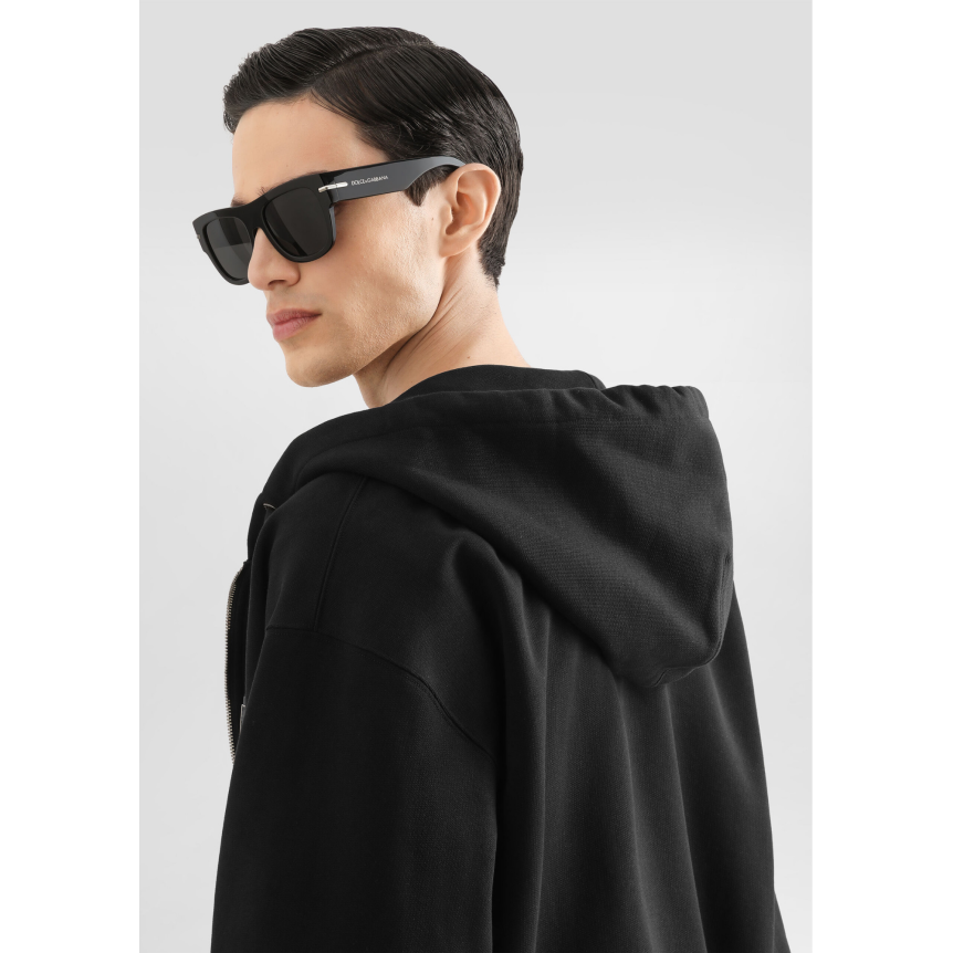 Sweat shirt veste zippée à capuche DOLCE & GABBANA en coton noir avec plaque logo