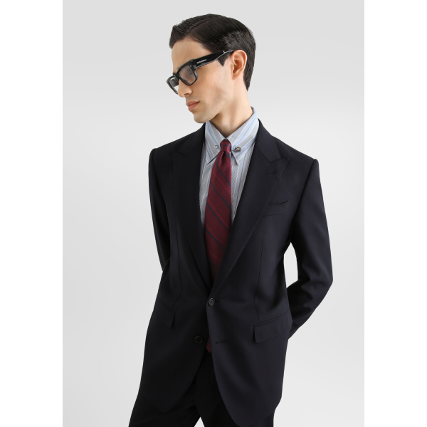 Costume martini DOLCE & GABBANA à simple boutonnage en gabardine de laine légère bleu marine