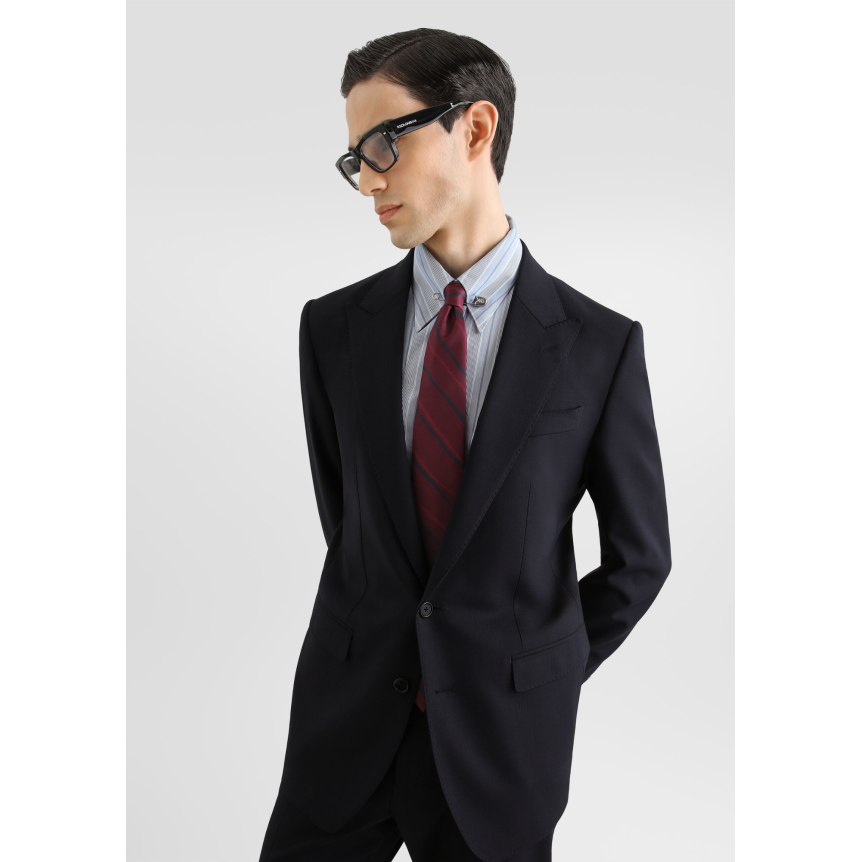 Costume martini DOLCE & GABBANA à simple boutonnage en gabardine de laine légère bleu marine