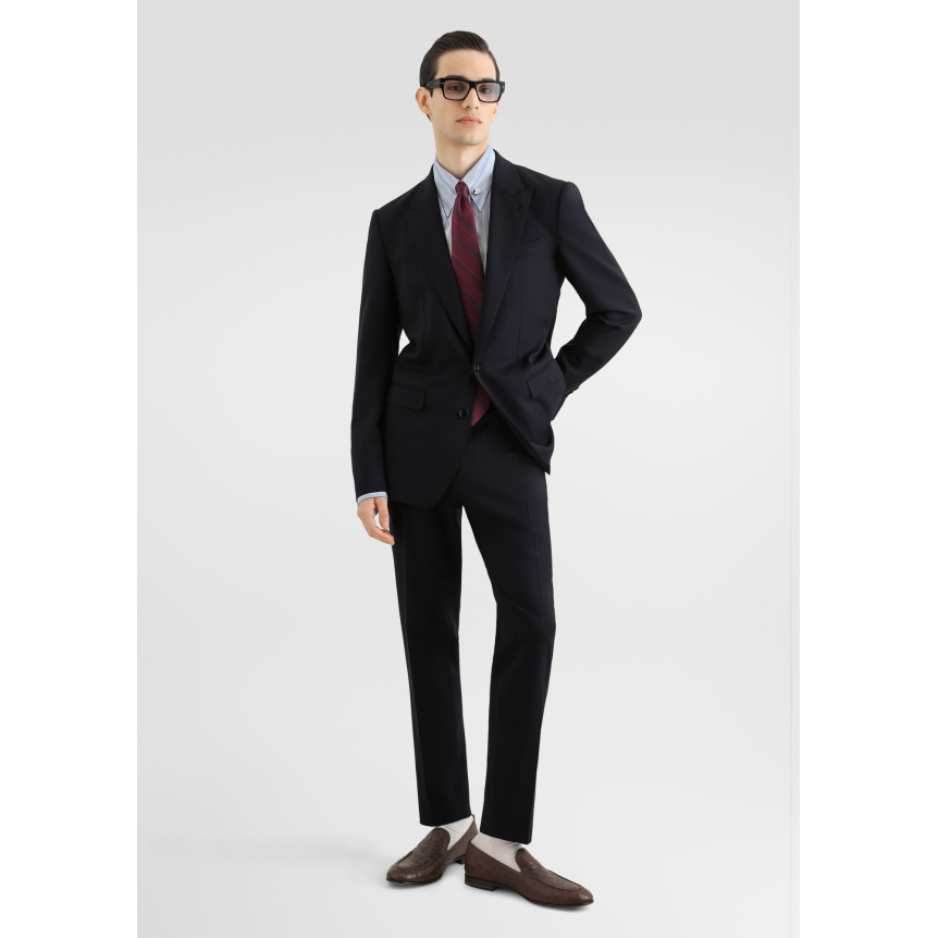 Costume martini DOLCE & GABBANA à simple boutonnage en gabardine de laine légère bleu marine
