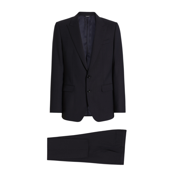 Costume martini DOLCE & GABBANA à simple boutonnage en gabardine de laine légère bleu marine