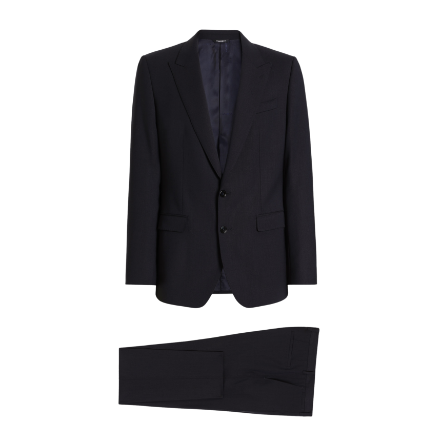 Costume martini DOLCE & GABBANA à simple boutonnage en gabardine de laine légère bleu marine