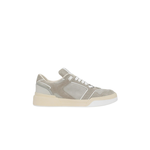 Baskets DOLCE GABBANA New Roma daim beige cuir logo métal gris