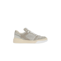 Baskets New Roma daim beige cuir logo métal gris