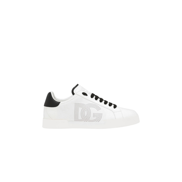 Baskets DOLCE GABBANA Portofino cuir veau blanc DG perforé noir