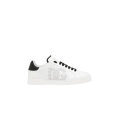 Baskets Portofino cuir veau blanc DG perforé noir