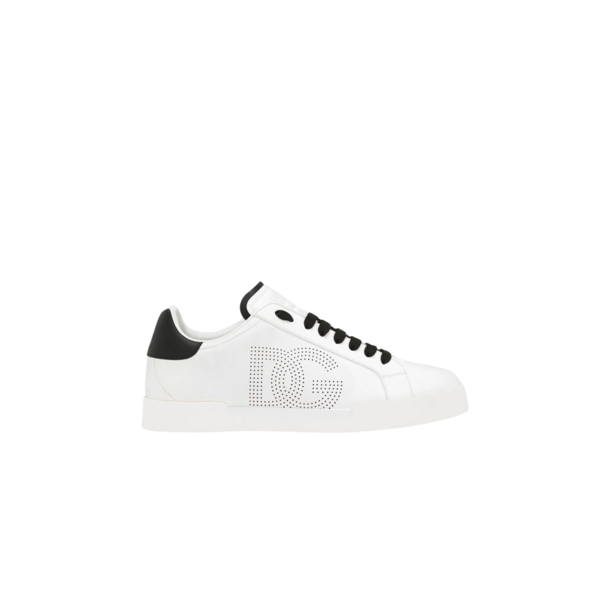 Baskets DOLCE GABBANA Portofino cuir veau blanc DG perforé noir