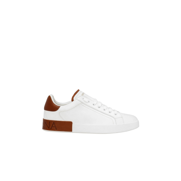 Baskets DOLCE & GABBANA Portofino cuir veau blanc talon camel DG
