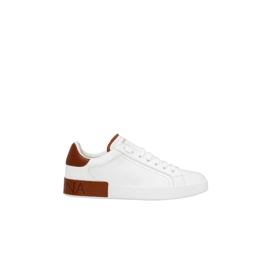 Baskets DOLCE & GABBANA Portofino cuir veau blanc talon camel DG