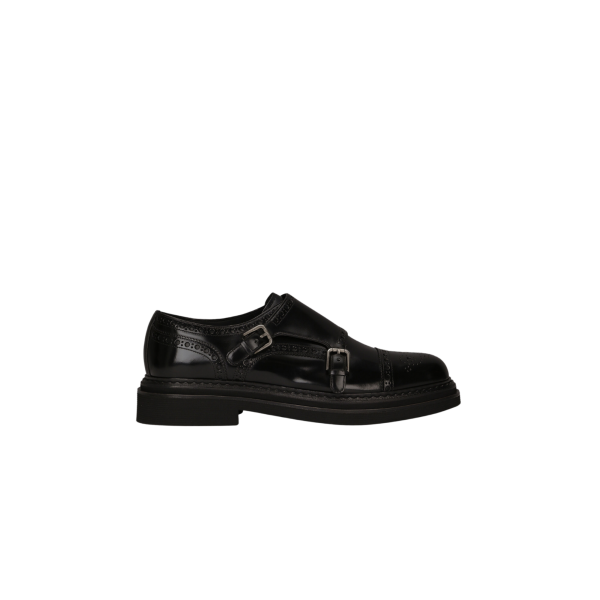 Chaussures à boucle DOLCE & GABBANA cuir veau brossé noir bout fleuri