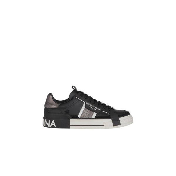 Baskets DOLCE & GABBANA Custom 2.Zero cuir veau noir semelle blanche