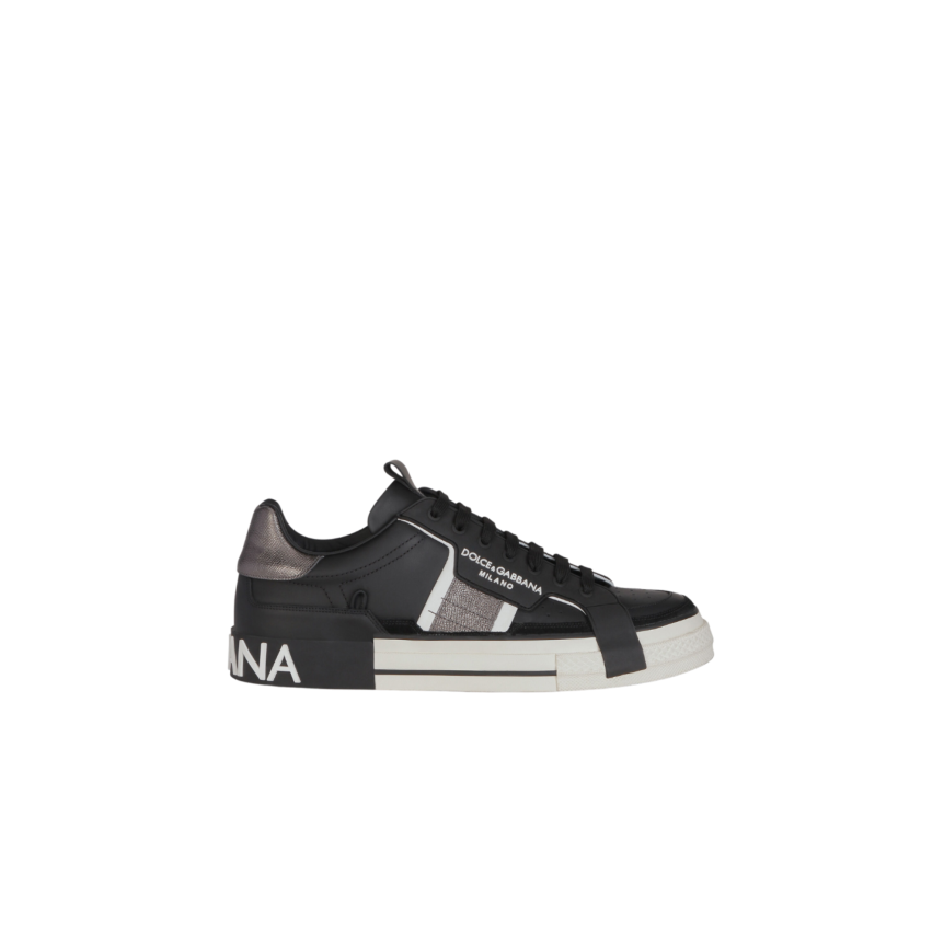 Baskets DOLCE & GABBANA Custom 2.Zero cuir veau noir semelle blanche