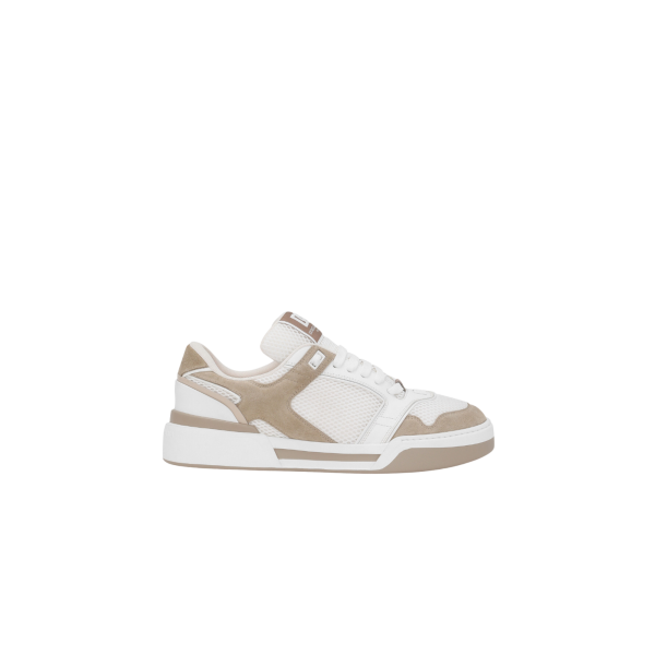 Baskets DOLCE & GABBANA New Roma bi matière cuir veau blanc daim beige