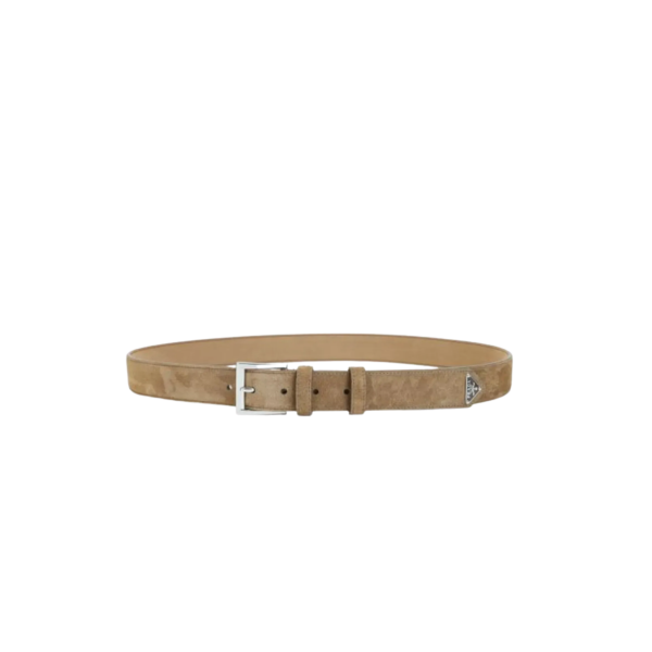Ceinture PRADA daim camel triangle métal