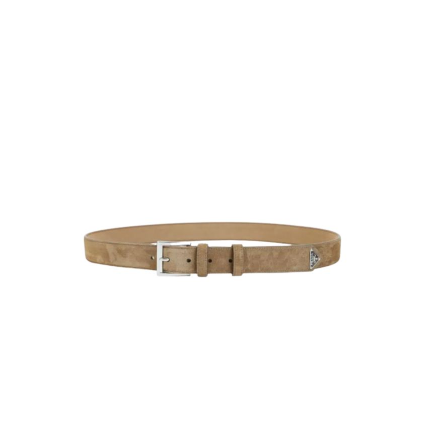 Ceinture PRADA daim camel triangle métal