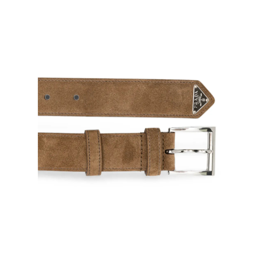 Ceinture PRADA daim camel triangle métal