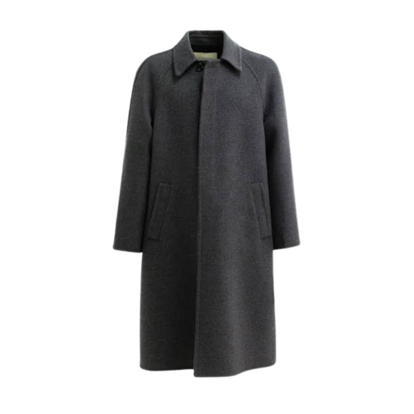 Manteau manche raglan VALENTINO laine gris anthracite intérieur V logo bleu
