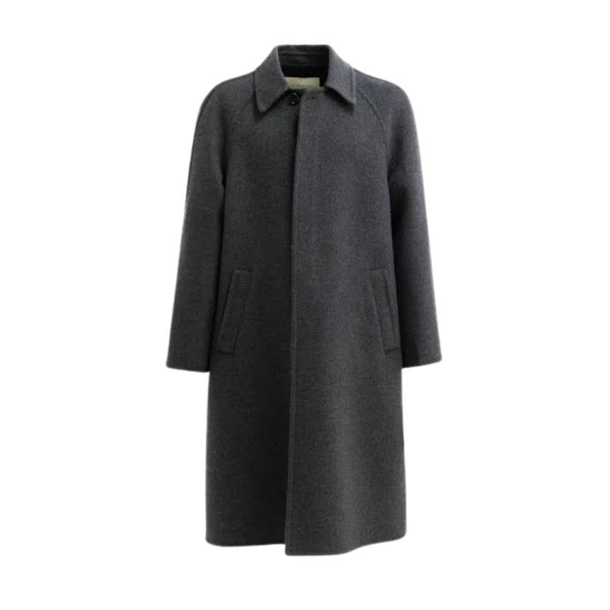 Manteau manche raglan VALENTINO laine gris anthracite intérieur V logo bleu