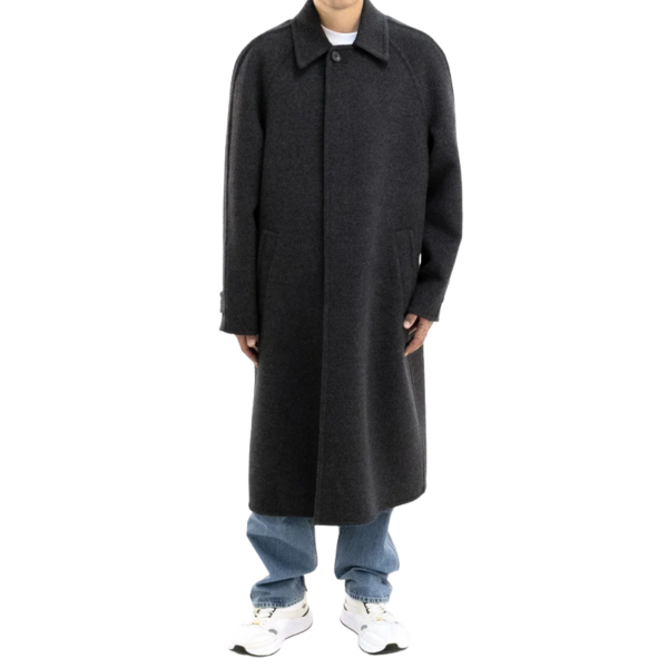 Manteau manche raglan VALENTINO laine gris anthracite intérieur V logo bleu
