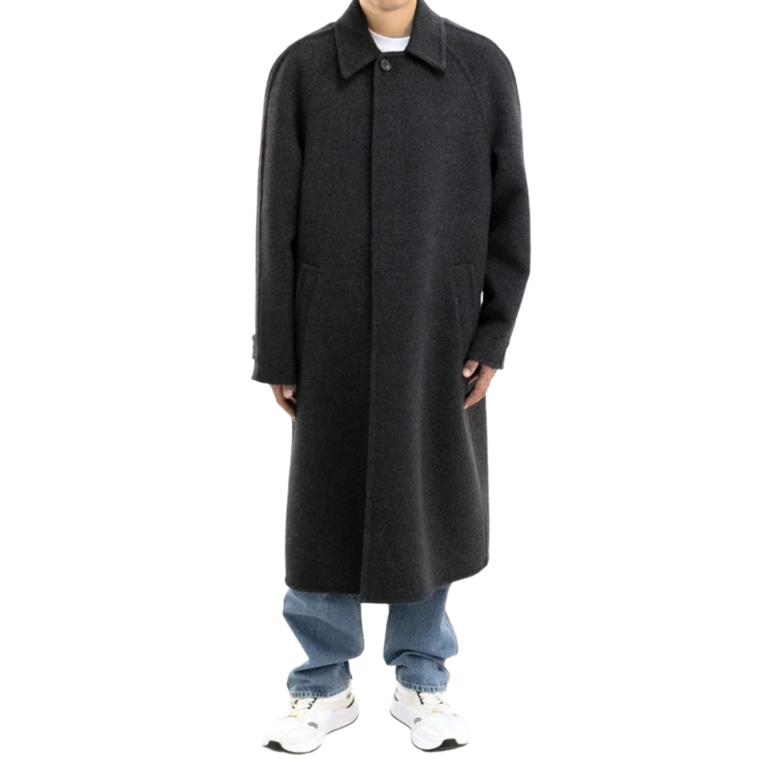 Manteau manche raglan VALENTINO laine gris anthracite intérieur V logo bleu