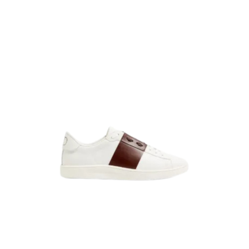 Basket Sneaker VALENTINO lacet New Open Royco cuir blanc bande marron