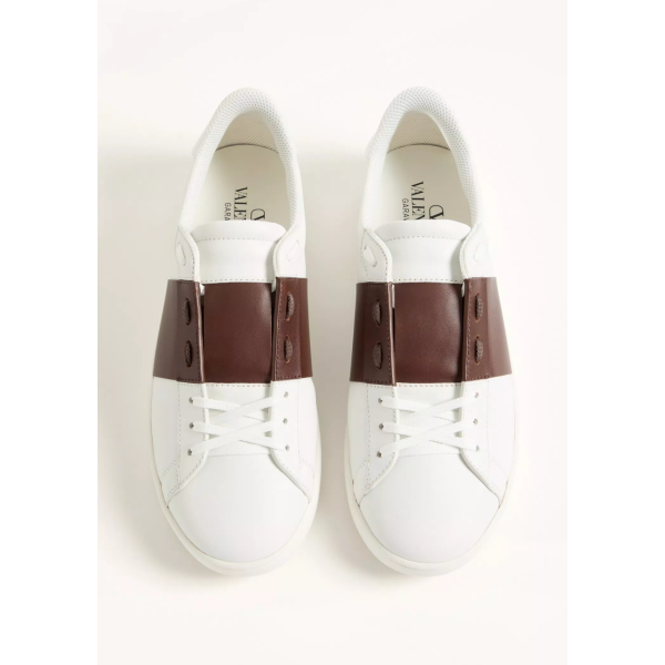 Basket Sneaker VALENTINO lacet New Open Royco cuir blanc bande marron