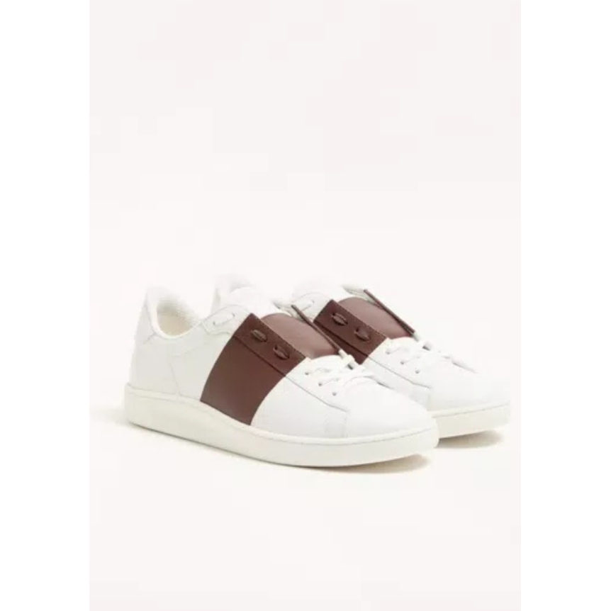 Basket Sneaker VALENTINO lacet New Open Royco cuir blanc bande marron