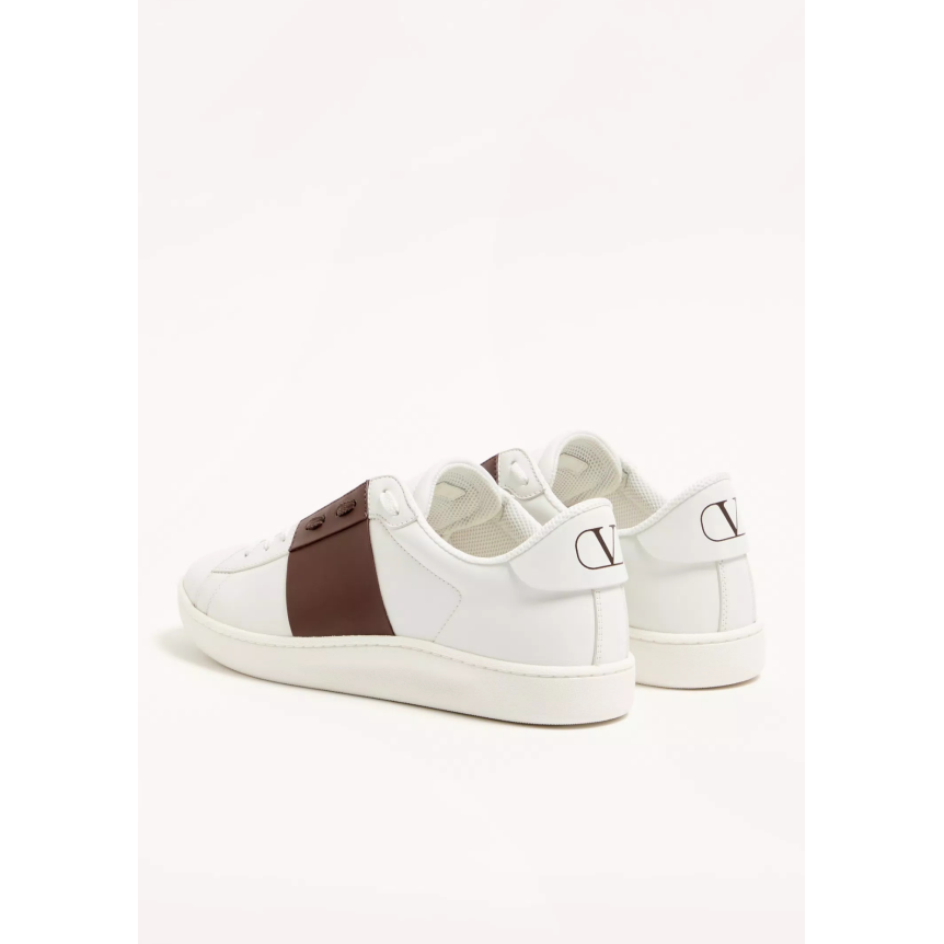 Basket Sneaker VALENTINO lacet New Open Royco cuir blanc bande marron