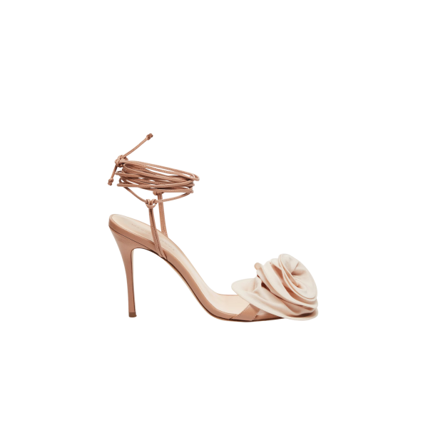 Sandales à talon MAGDA BUTRYM cuir beige lien cheville fleur amovible