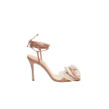 Sandales à talon cuir beige lien cheville fleur amovible