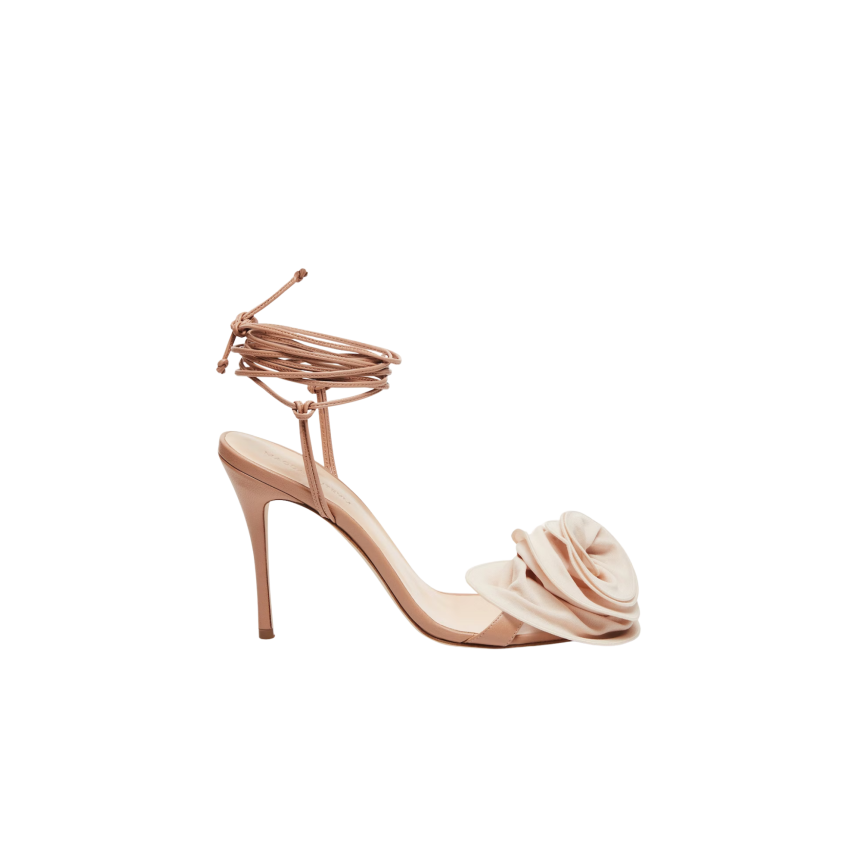 Sandales à talon MAGDA BUTRYM cuir beige lien cheville fleur amovible
