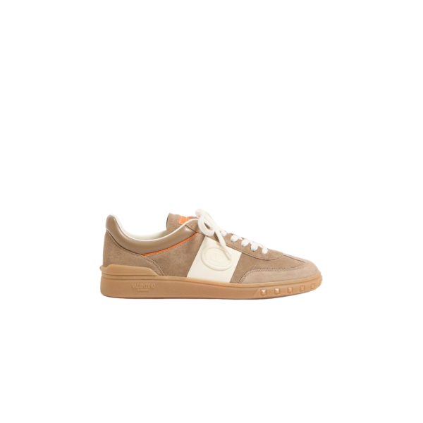 Baskets basses VALENTINO Upvillage croûte cuir nappa veau beige bande blanche