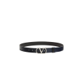 Ceinture réversible cuir veau brillant noir bleu marine VLogo argent