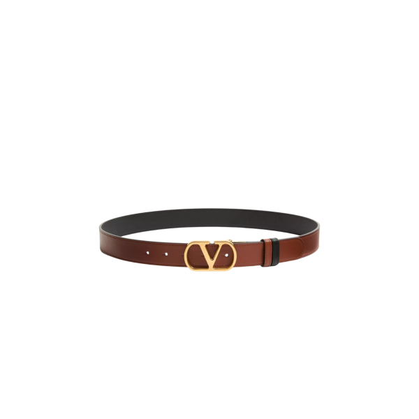 Ceinture réversible VALENTINO cuir veau brillant caramel noir VLogo doré