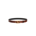 Ceinture réversible cuir veau brillant caramel noir VLogo doré