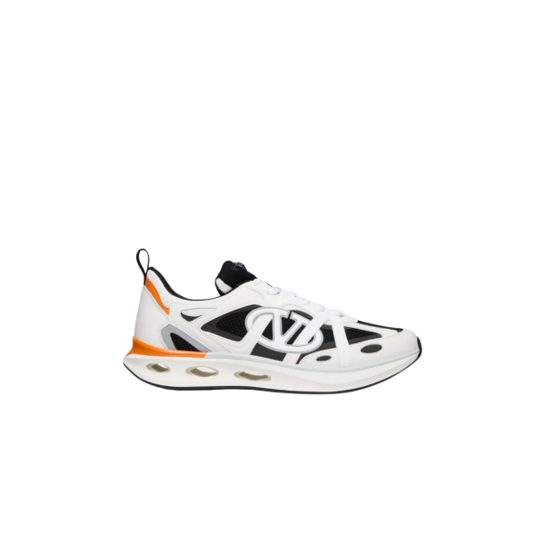 Baskets basses VALENTINO Easyjog cuir veau noir blanc orange V Logo
