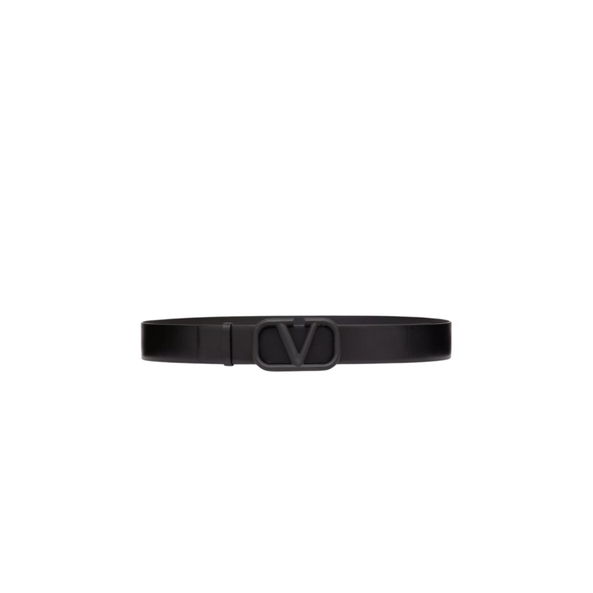 Ceinture VALENTINO V Logo Signature cuir noir boucle logo noir