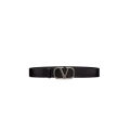 Ceinture cuir veau noir boucle logo argent
