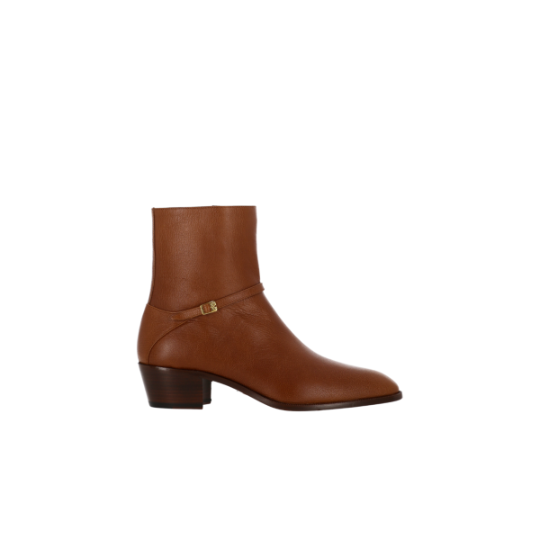 Bottines Boots VALENTINO Pat cuir chevreau tabac boucle V Logo signature