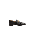 Mocassins cuir noir V logo signature doré franges